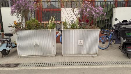 The chaitya on street flower pots.