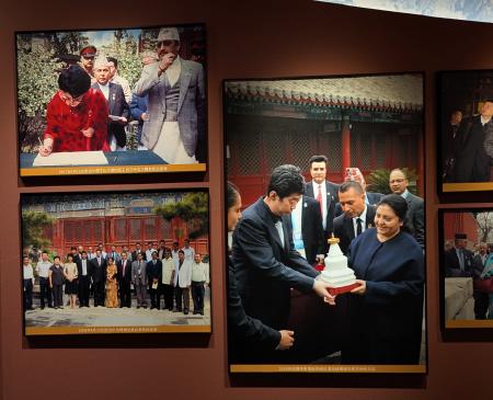 Pictures of Nepali officials on a visit to the Chaitya.